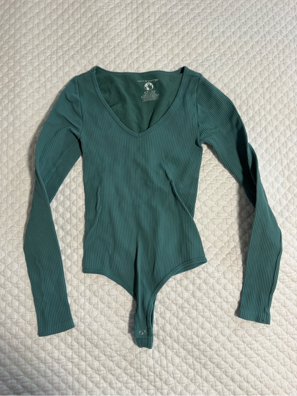 Intimately | Free People ribbed V-Neck Long-Sleeve Bodysuit in Teal